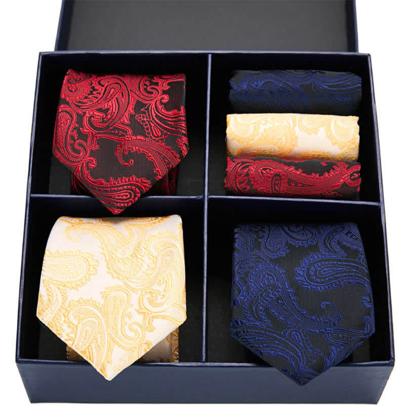 6-teiliges Herren-Krawatten- und Einstecktuch-Set mit Paisleymuster und vierfacher Geschenkbox