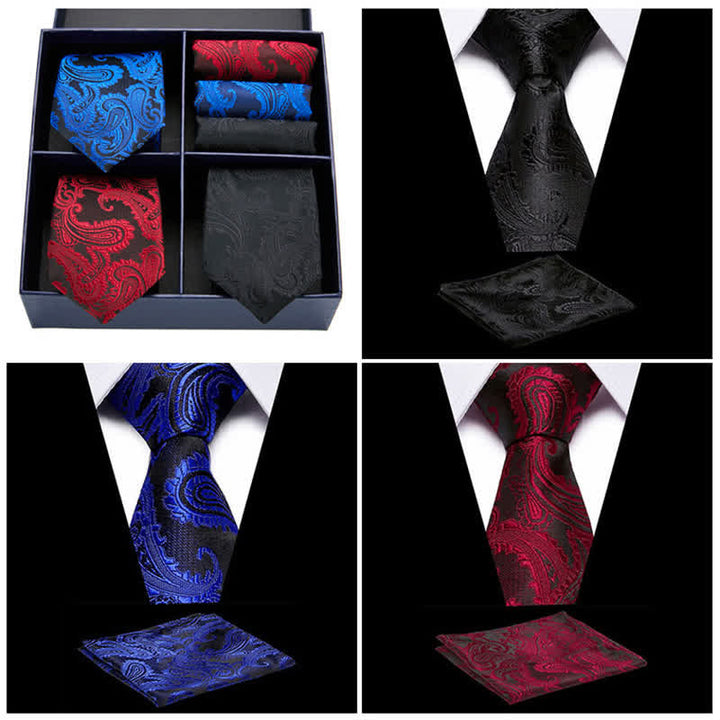 6-teiliges Herren-Krawatten- und Einstecktuch-Set mit Paisleymuster und vierfacher Geschenkbox
