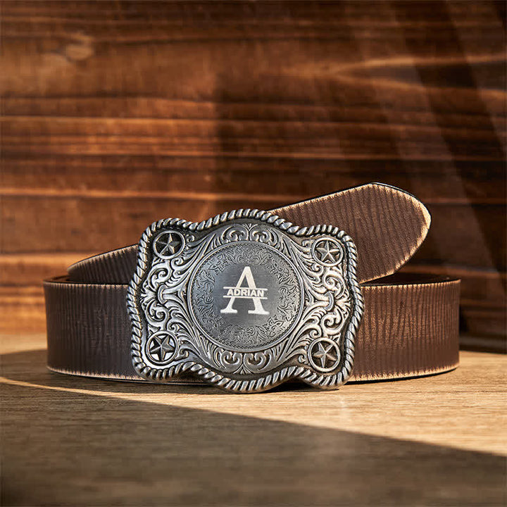Benutzerdefinierter Monogrammname DIY geschnitzter Westernschnallen-Ledergürtel