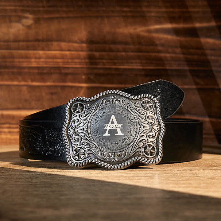 Benutzerdefinierter Monogrammname DIY geschnitzter Westernschnallen-Ledergürtel