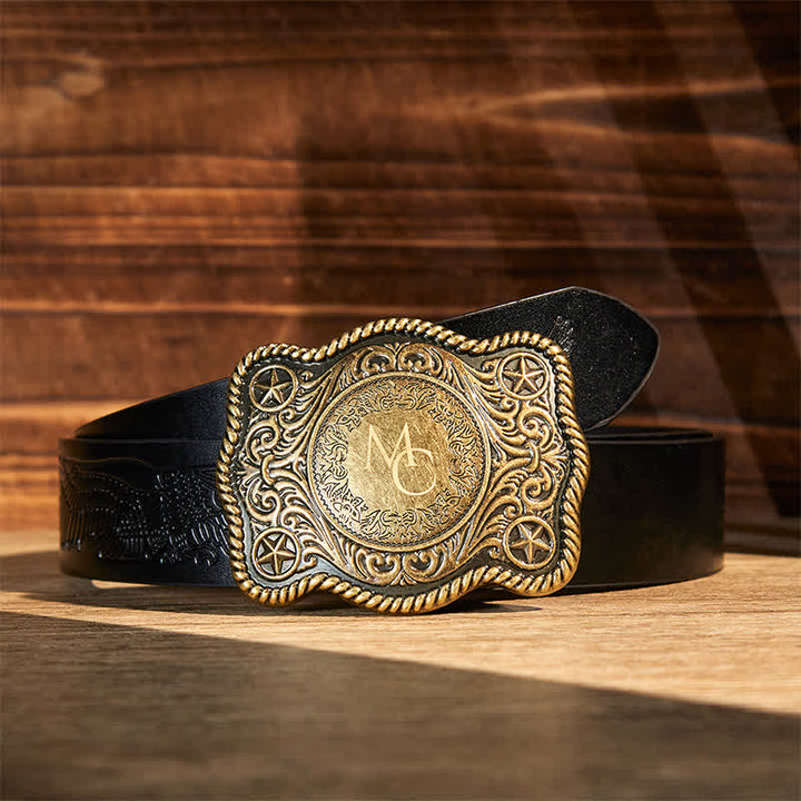 Benutzerdefinierter Monogrammname DIY geschnitzter Westernschnallen-Ledergürtel