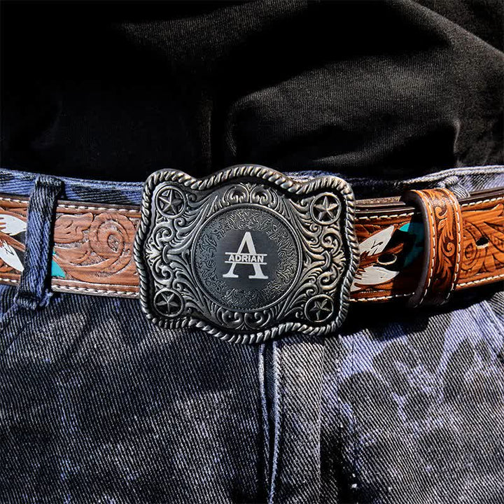 Benutzerdefinierter Monogrammname DIY geschnitzter Westernschnallen-Ledergürtel