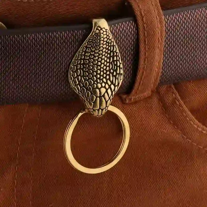 Gürtelclip-Schlüsselanhänger mit Schlangenkopf-Statue aus massivem Messing
