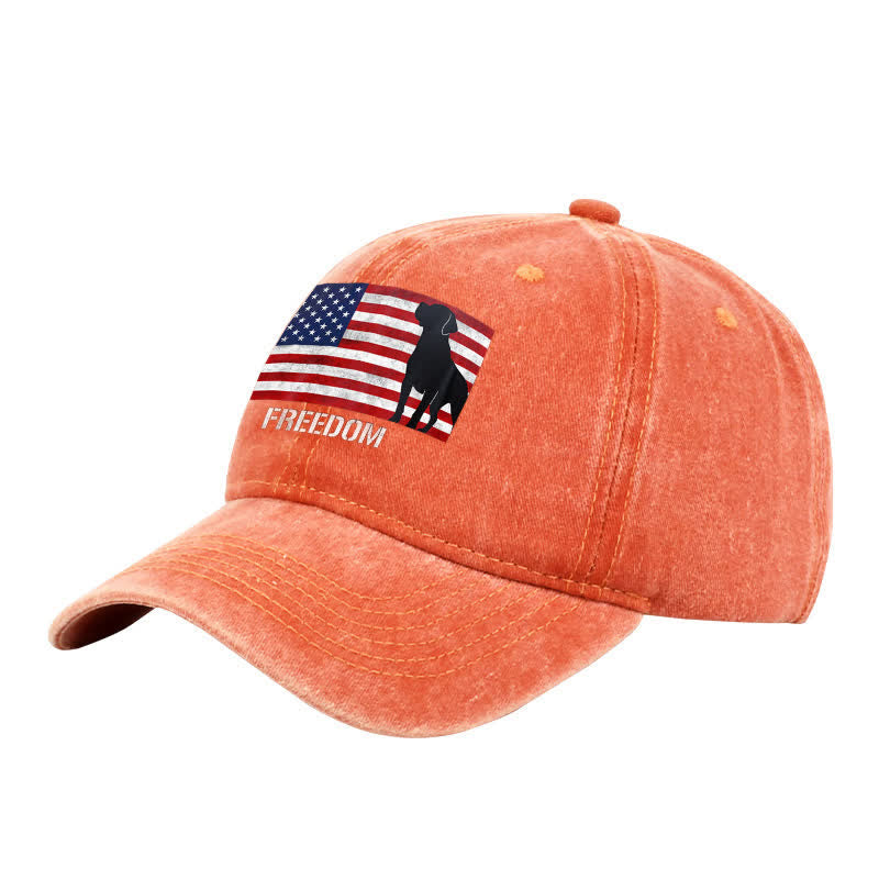 Baseballkappe mit amerikanischer Flagge und Hundemotiv, bestickt, verstellbar