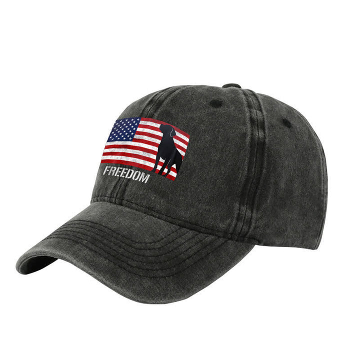 Baseballkappe mit amerikanischer Flagge und Hundemotiv, bestickt, verstellbar