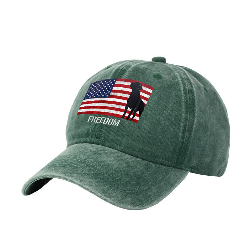 Baseballkappe mit amerikanischer Flagge und Hundemotiv, bestickt, verstellbar