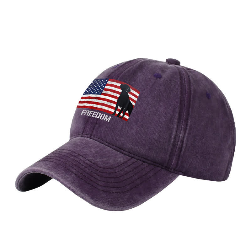 Baseballkappe mit amerikanischer Flagge und Hundemotiv, bestickt, verstellbar