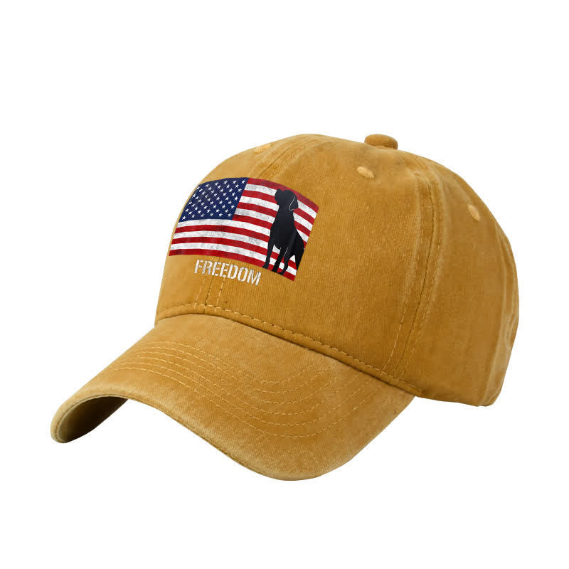 Baseballkappe mit amerikanischer Flagge und Hundemotiv, bestickt, verstellbar