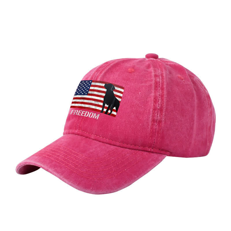 Baseballkappe mit amerikanischer Flagge und Hundemotiv, bestickt, verstellbar