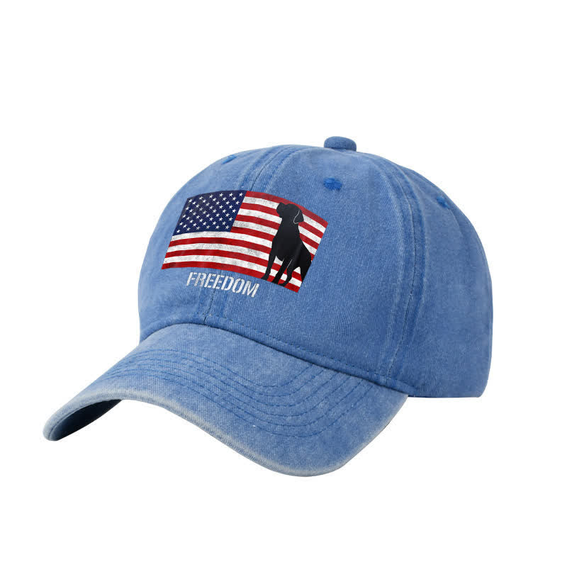 Baseballkappe mit amerikanischer Flagge und Hundemotiv, bestickt, verstellbar