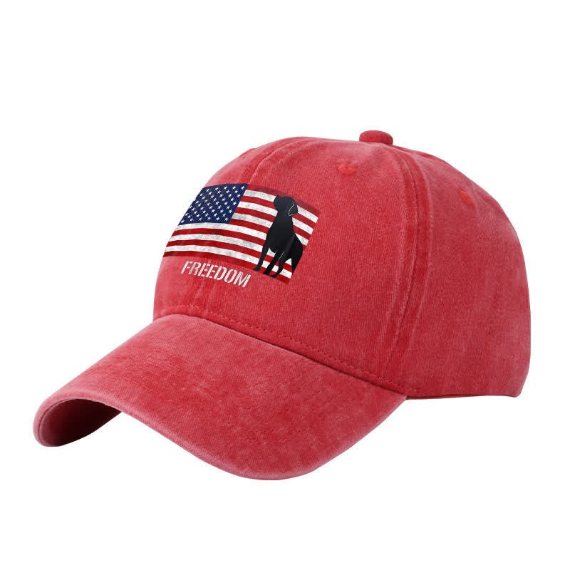 Baseballkappe mit amerikanischer Flagge und Hundemotiv, bestickt, verstellbar