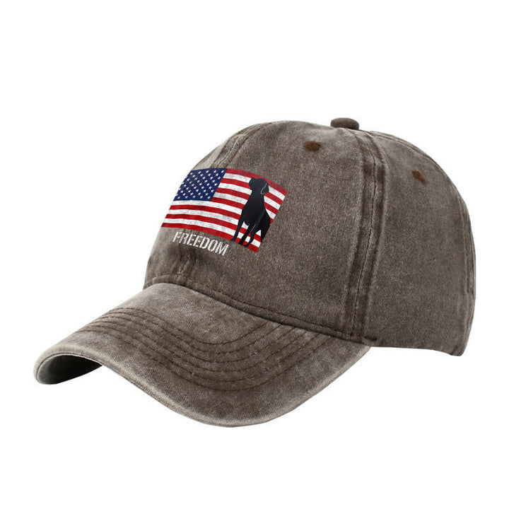 Baseballkappe mit amerikanischer Flagge und Hundemotiv, bestickt, verstellbar