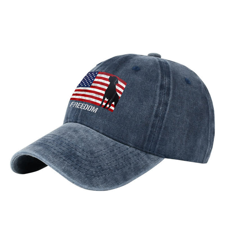 Baseballkappe mit amerikanischer Flagge und Hundemotiv, bestickt, verstellbar