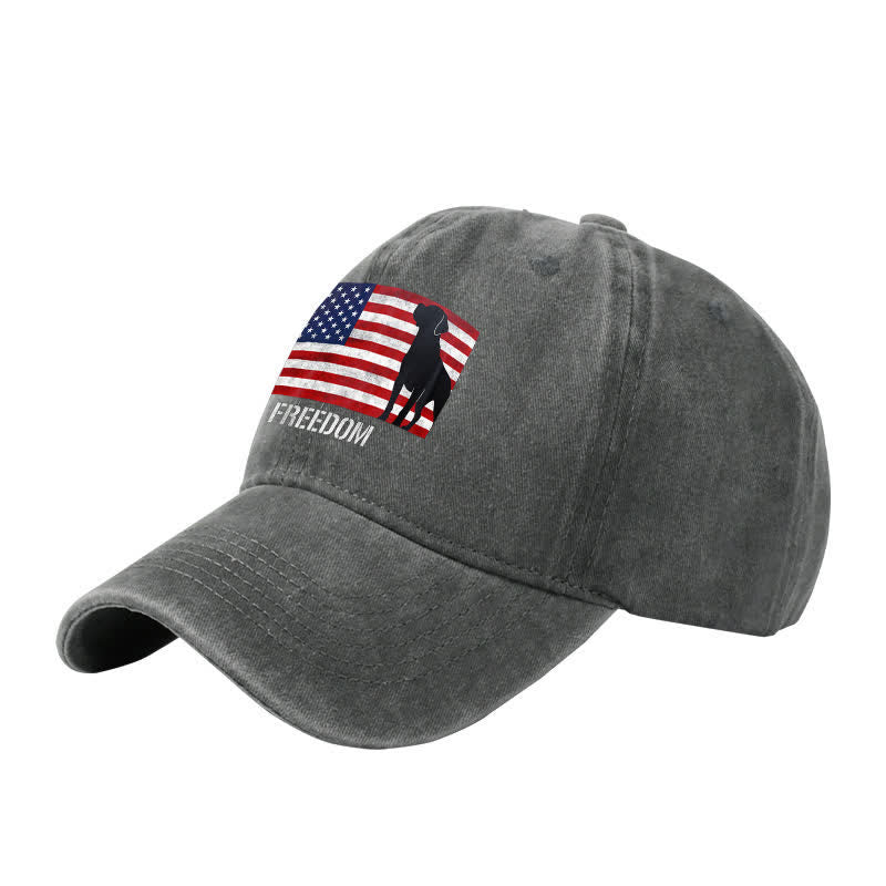 Baseballkappe mit amerikanischer Flagge und Hundemotiv, bestickt, verstellbar