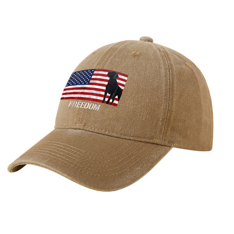 Baseballkappe mit amerikanischer Flagge und Hundemotiv, bestickt, verstellbar
