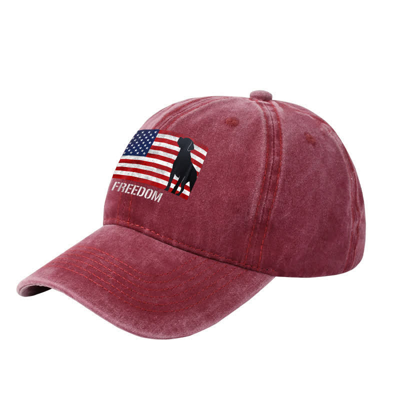 Baseballkappe mit amerikanischer Flagge und Hundemotiv, bestickt, verstellbar