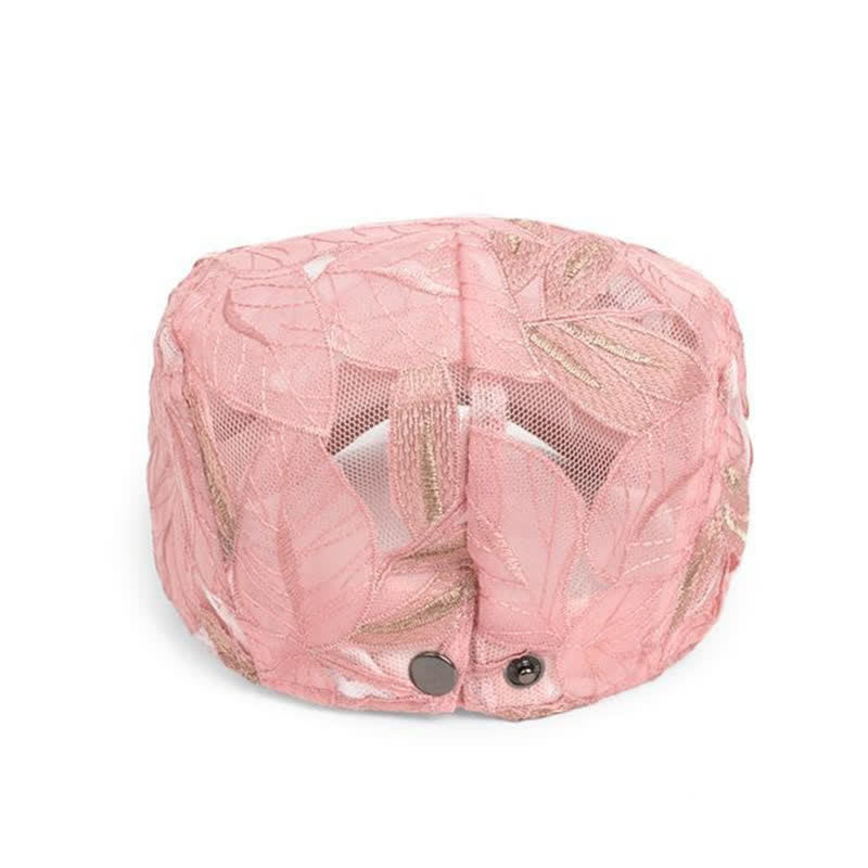 Baskenmütze aus Mesh mit Blätterstickerei für Damen