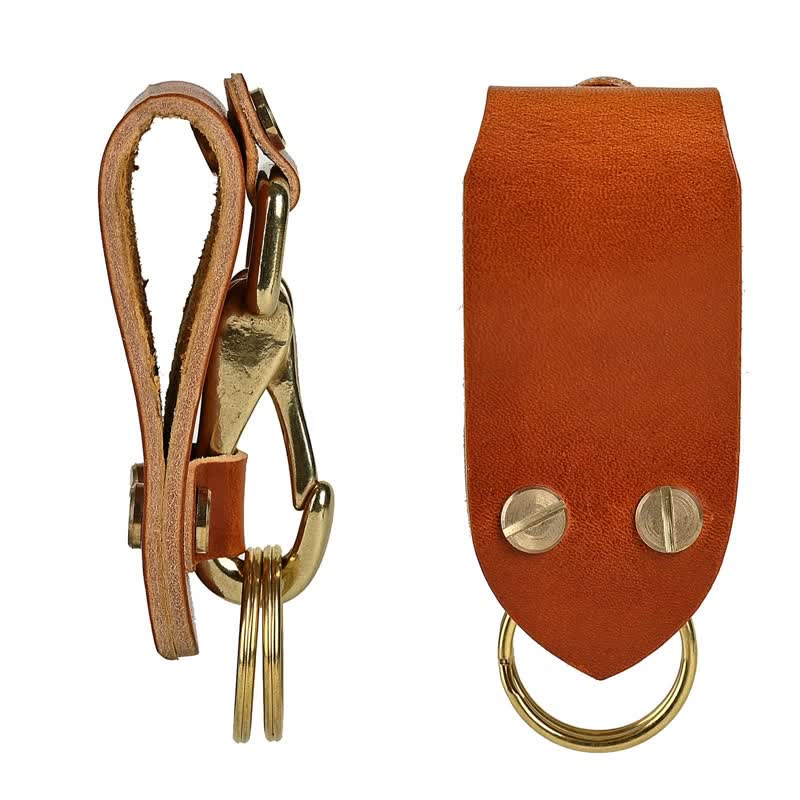 Praktischer Schlüsselanhänger aus PU-Leder mit Gürtelschlaufe, orange-braun - image 1