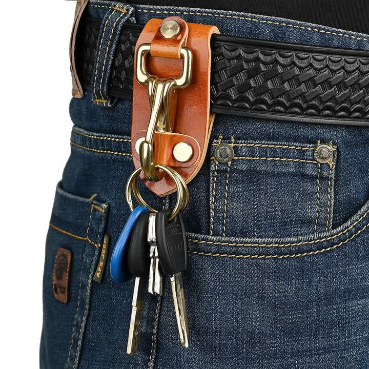 Orangebrauner praktischer Gürtelschlaufen-Leder-Schlüsselanhänger