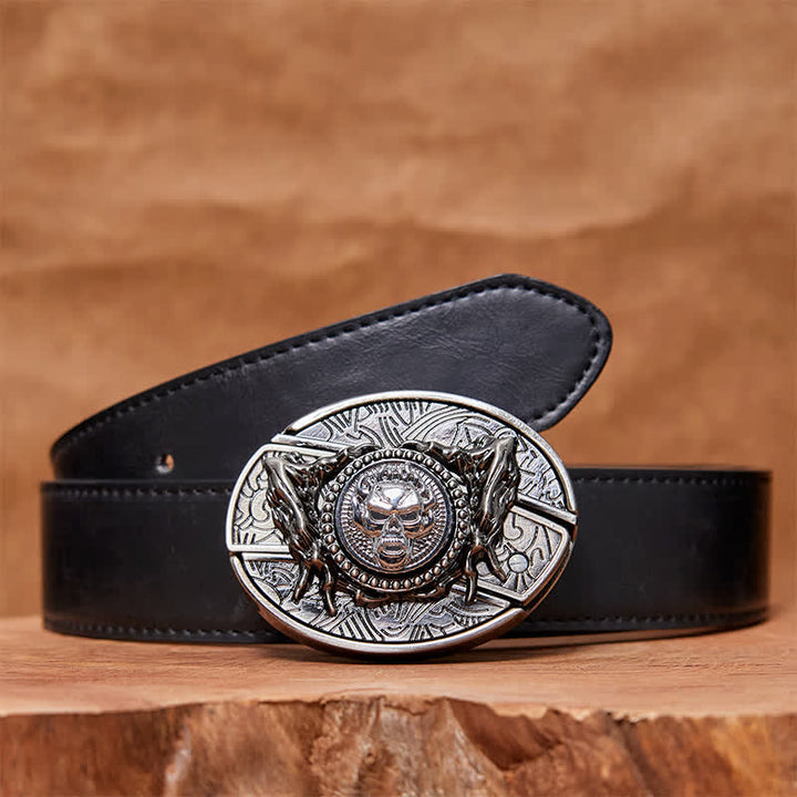 DIY-Ledergürtel für Herren mit drehbarem Totenkopf und verstecktem Klappmesser