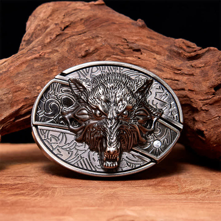 Herren DIY Wolfskopf verstecktes Klappmesser Ledergürtel