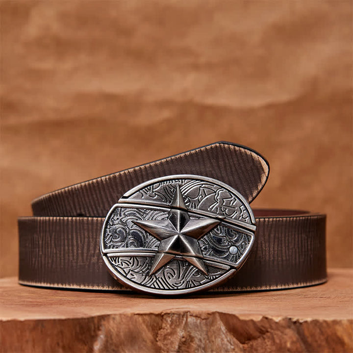 DIY Pentagramm verstecktes Klappmesser Ledergürtel für Herren - Pentagramm - Brauner Distressed-Gürtel - 42 - image 8