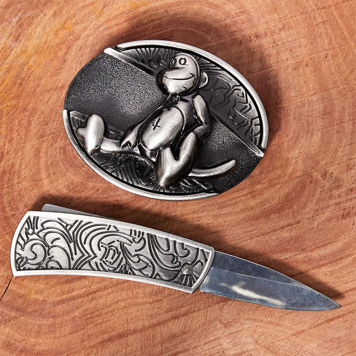 Herren DIY Monkey Hidden Klappmesser Ledergürtel