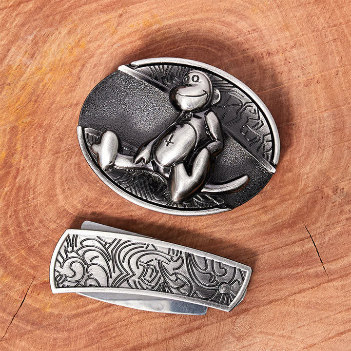Herren DIY Monkey Hidden Klappmesser Ledergürtel