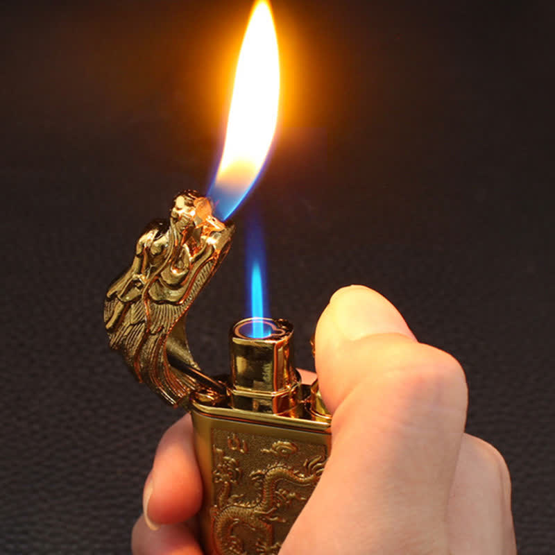 Relief Dragon Magic Dual Flame Nachfüllbares Butanfeuerzeug