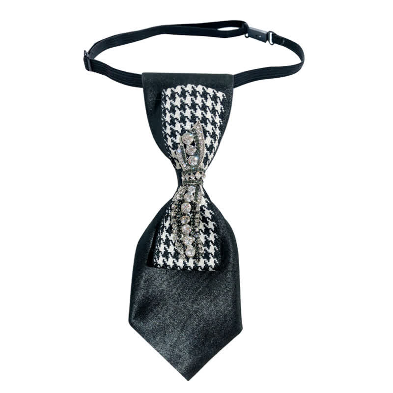 Schwarze kreative Krawatte mit Hahnentrittmuster und Strass in Schleifenform