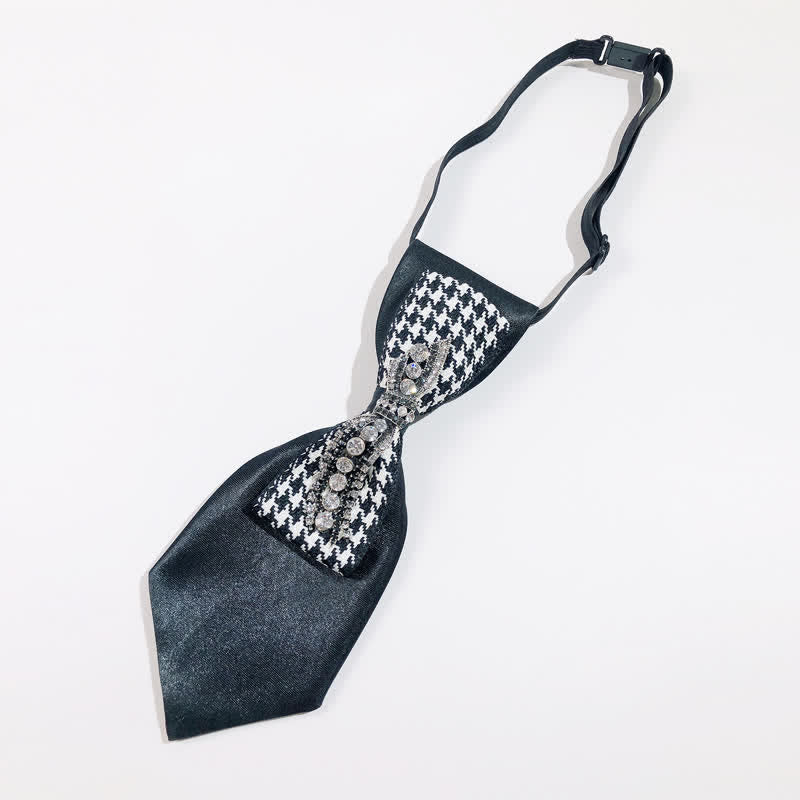 Schwarze kreative Krawatte mit Hahnentrittmuster und Strass in Schleifenform