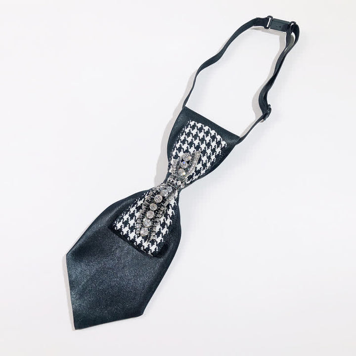 Schwarze kreative Krawatte mit Hahnentrittmuster und Strass in Schleifenform