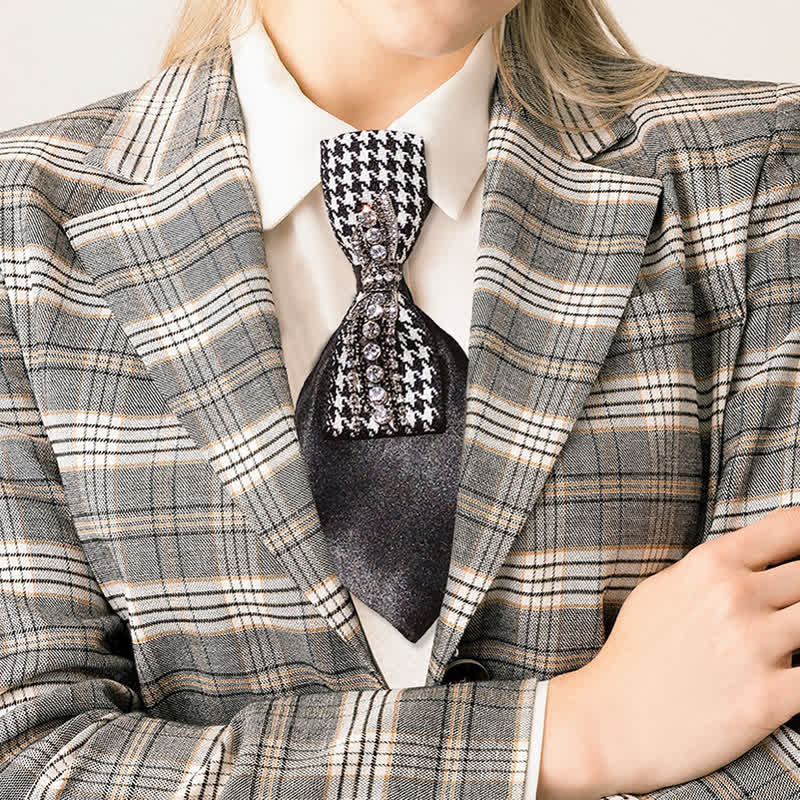 Schwarze kreative Krawatte mit Hahnentrittmuster und Strass in Schleifenform - Schwarz - image 0