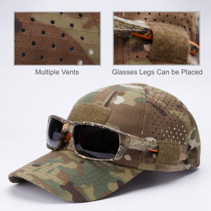 Atmungsaktive Baseballkappe mit Klettverschluss und Brillenloch in Camouflage