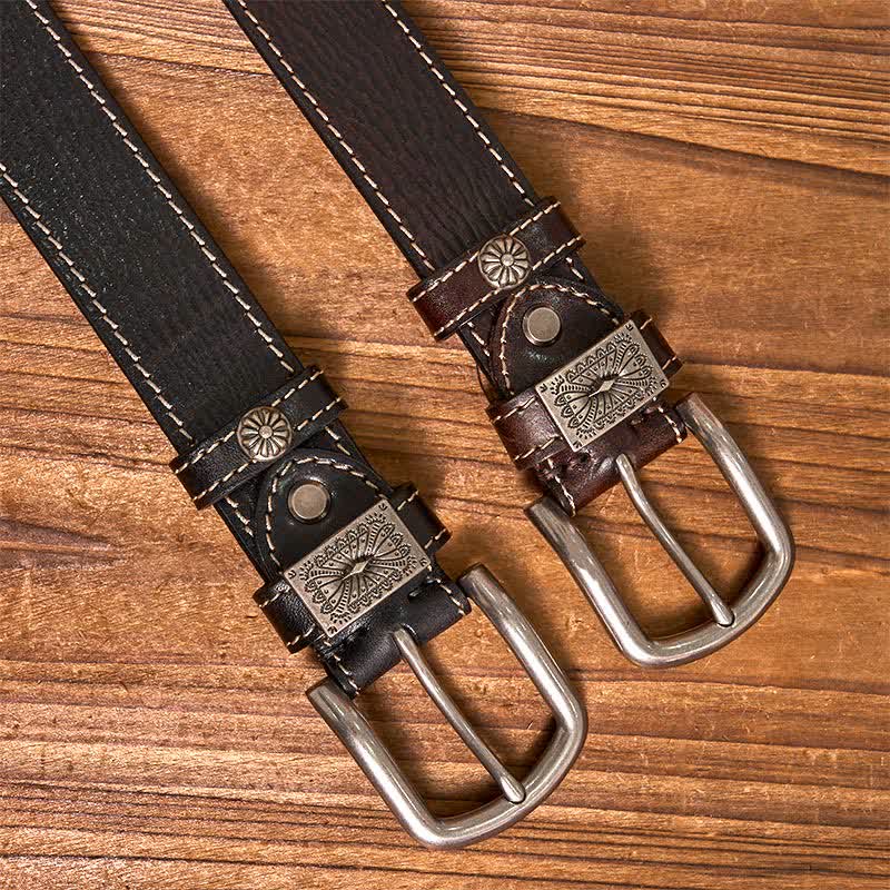 Herrengürtel aus Vollnarbenleder mit Vintage-Nietendekor