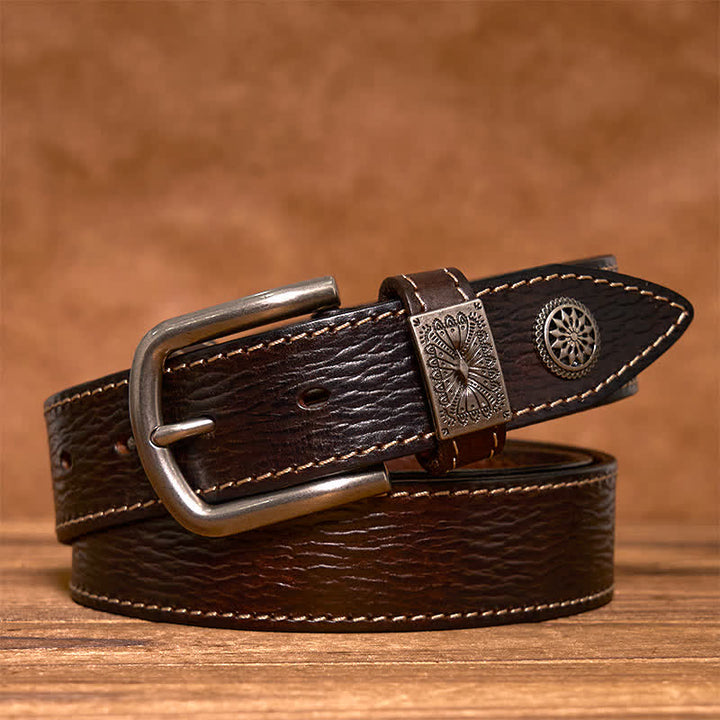 Herrengürtel aus Vollnarbenleder mit Vintage-Nietendekor