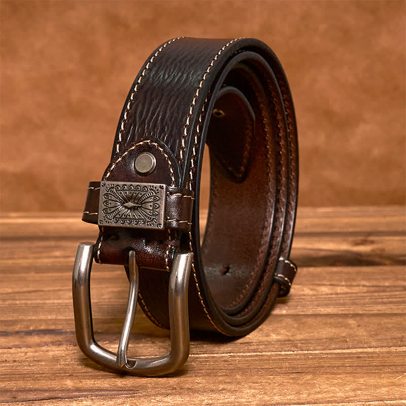 Herrengürtel aus Vollnarbenleder mit Vintage-Nietendekor