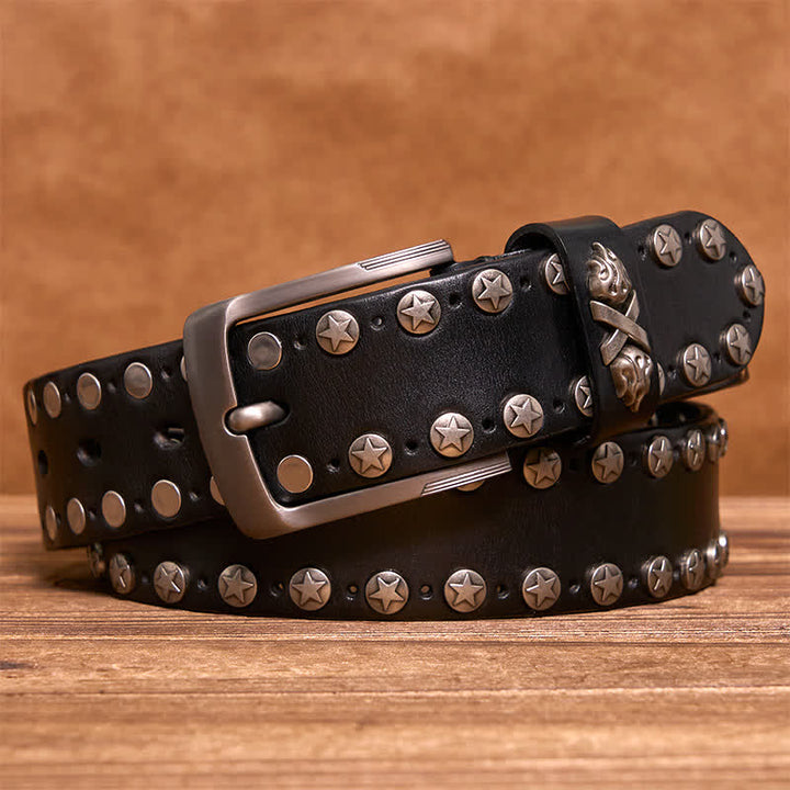 Handgemachter Ledergürtel mit Nieten im Punk-Biker-Stil