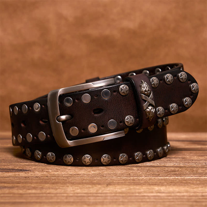 Handgemachter Ledergürtel mit Nieten im Punk-Biker-Stil