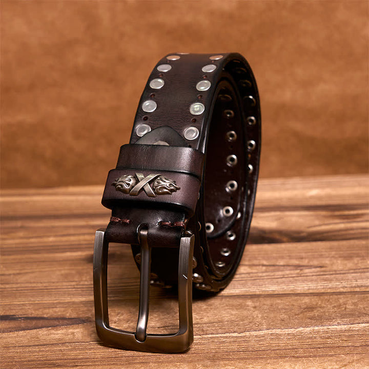 Handgemachter Ledergürtel mit Nieten im Punk-Biker-Stil