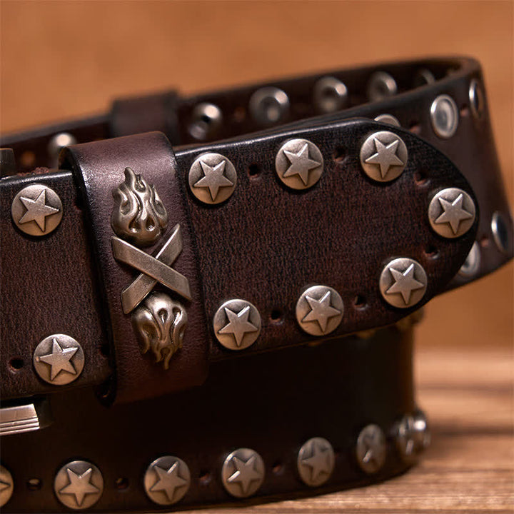 Handgemachter Ledergürtel mit Nieten im Punk-Biker-Stil