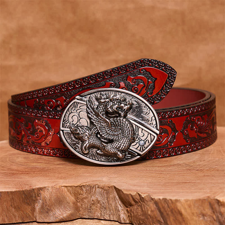 Herren DIY Flying Dragon Verstecktes Klappmesser Ledergürtel