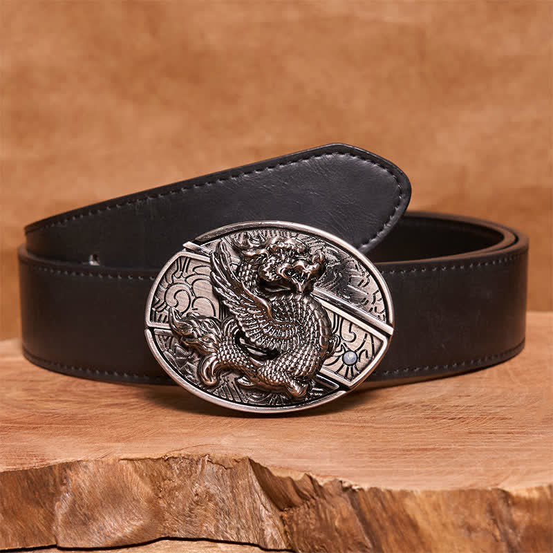 Herren DIY Flying Dragon Verstecktes Klappmesser Ledergürtel