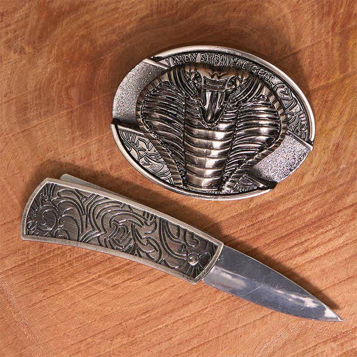 DIY-Ledergürtel für Herren mit verstecktem Klappmesser und giftiger Kobra