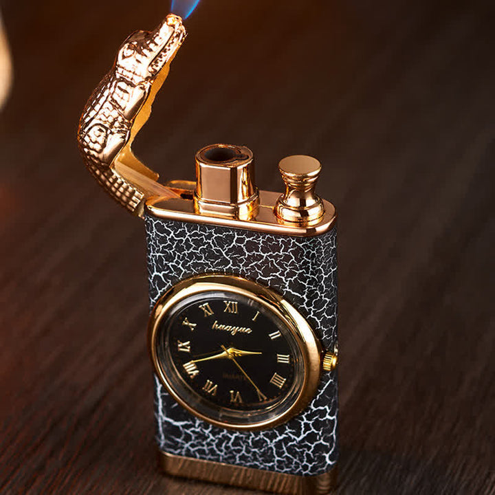 Alligato Design Nachfüllbares Butanfeuerzeug mit Doppelflamme und Uhr