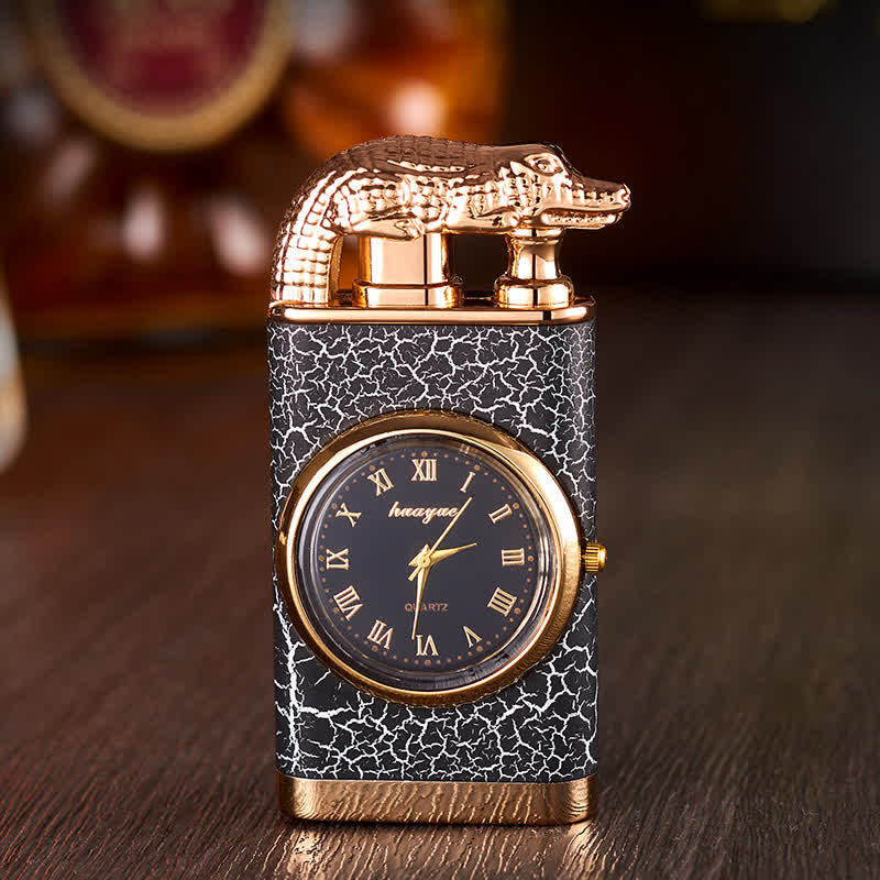 Alligato Design Nachfüllbares Butanfeuerzeug mit Doppelflamme und Uhr - Schwarzes Muster - image 0