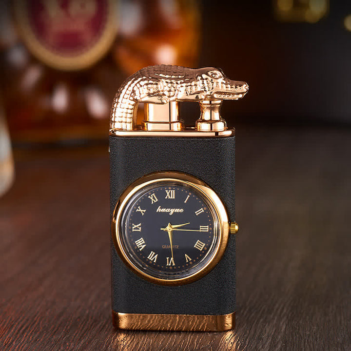Alligato Design Nachfüllbares Butanfeuerzeug mit Doppelflamme und Uhr