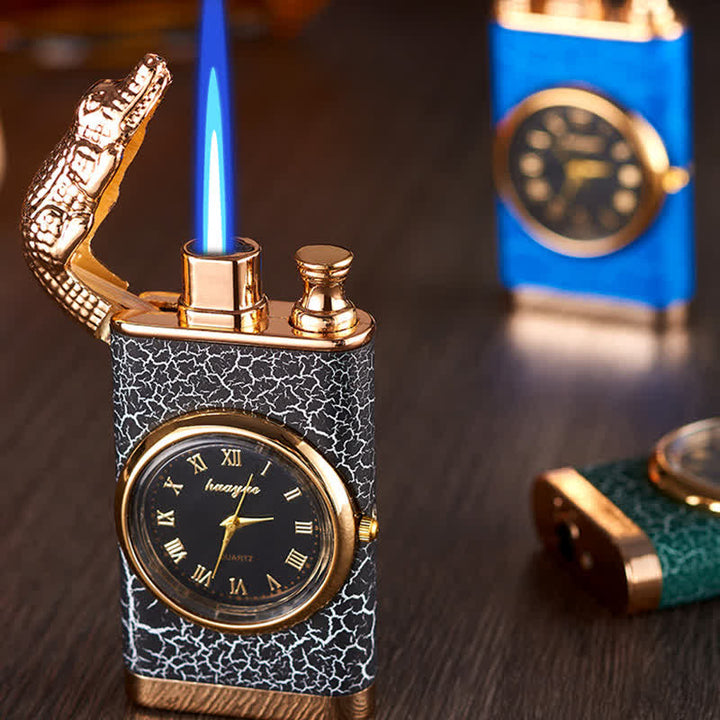 Alligato Design Nachfüllbares Butanfeuerzeug mit Doppelflamme und Uhr