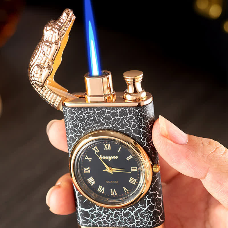 Alligato Design Nachfüllbares Butanfeuerzeug mit Doppelflamme und Uhr