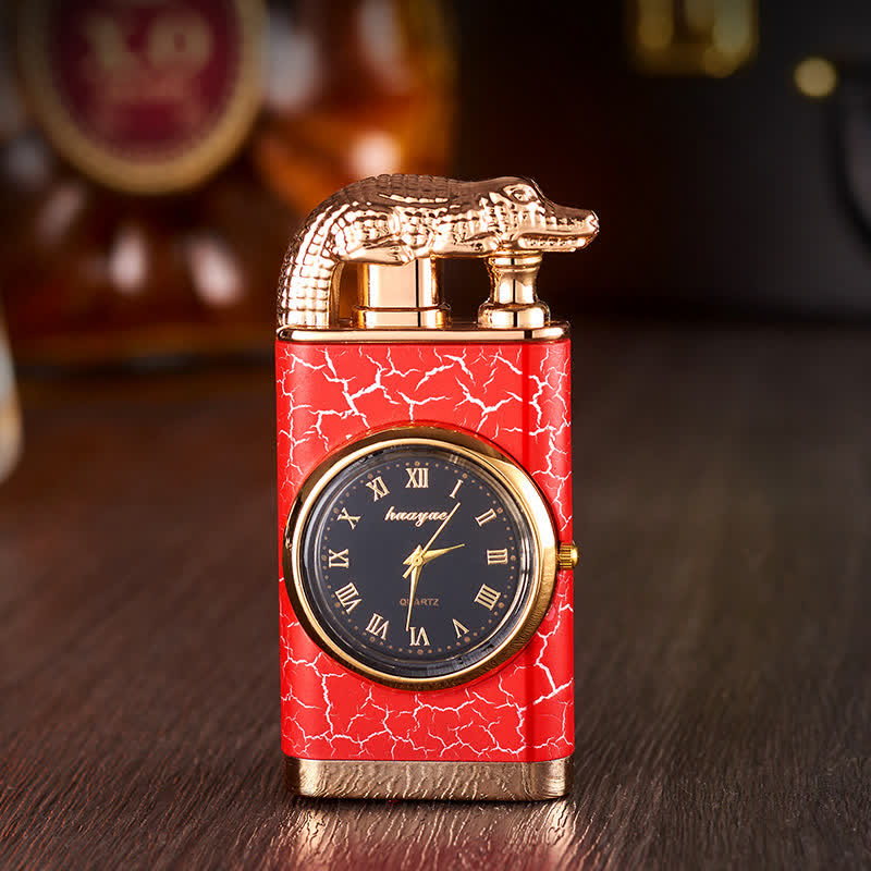 Alligato Design Nachfüllbares Butanfeuerzeug mit Doppelflamme und Uhr - Rotes Muster - image 12